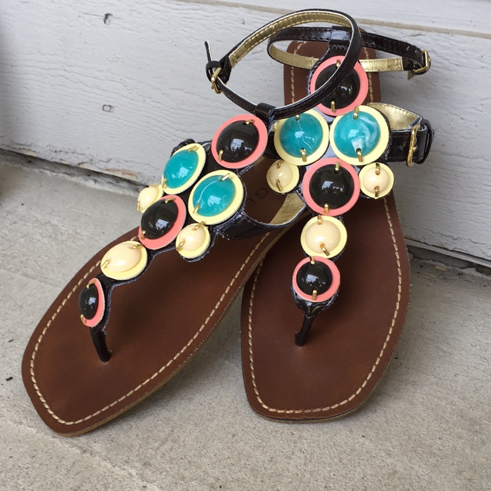 RAMPAGE VINTAGE/BOHO/RETRO SANDAL TURQUOISE/EARTH TONE ACCENTS WITH ANKLE STRAP